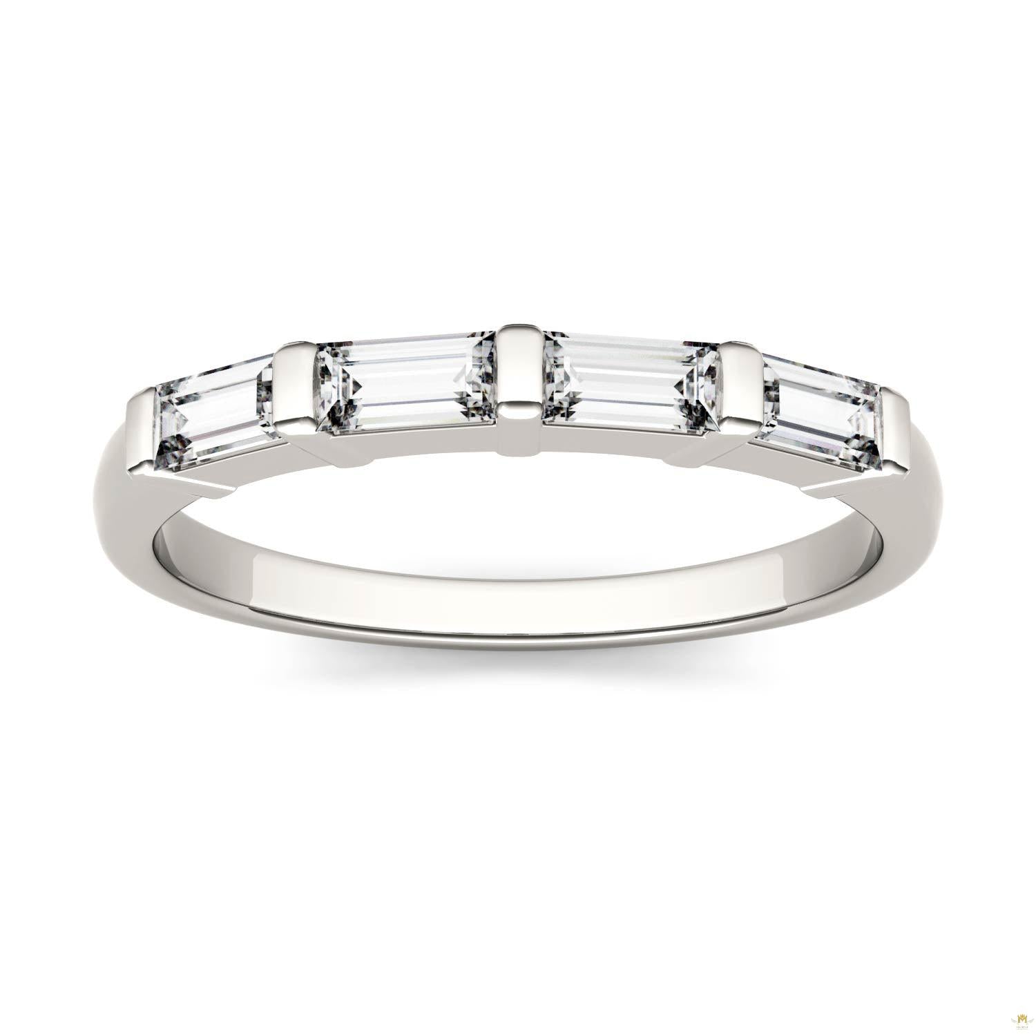0.46 CTW   Straight Baguette Moissanite Stackable Ring in 14K White Gold