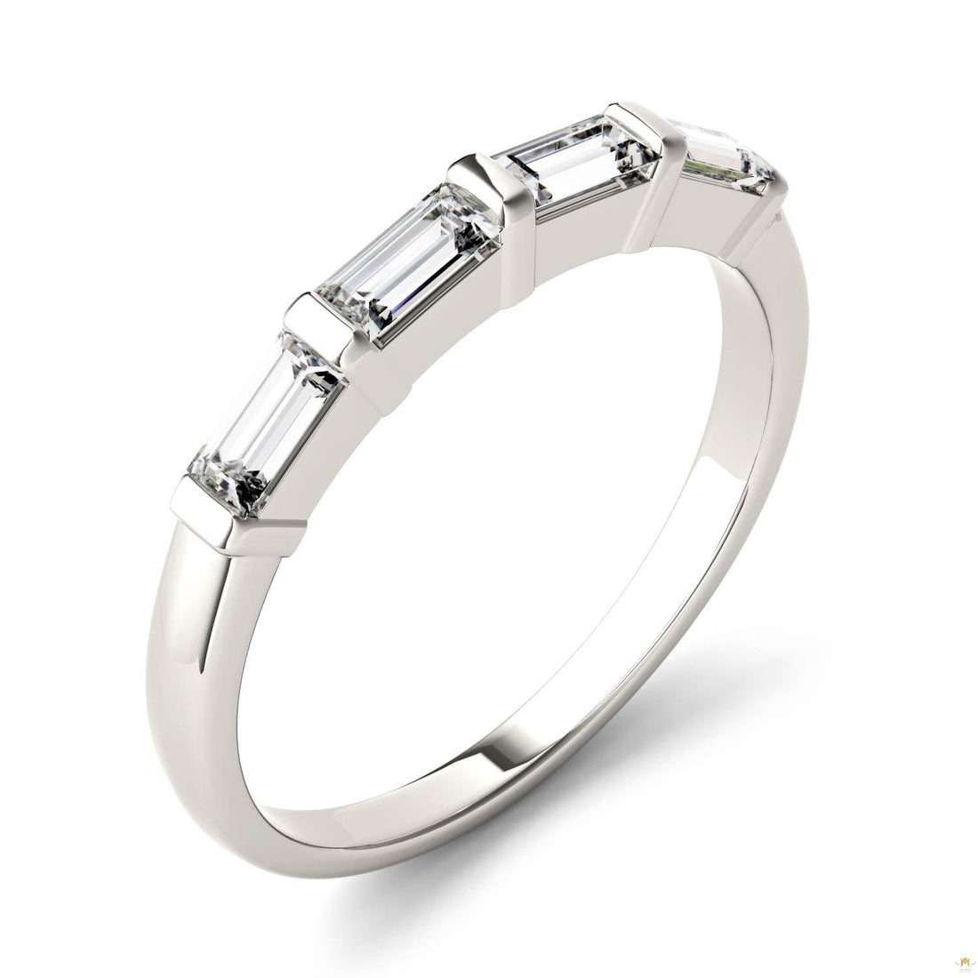 0.46 CTW   Straight Baguette Moissanite Stackable Ring in 14K White Gold