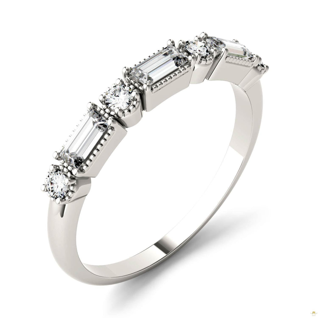 0.47 CTW   Straight Baguette Moissanite Stackable Ring in 14K White Gold