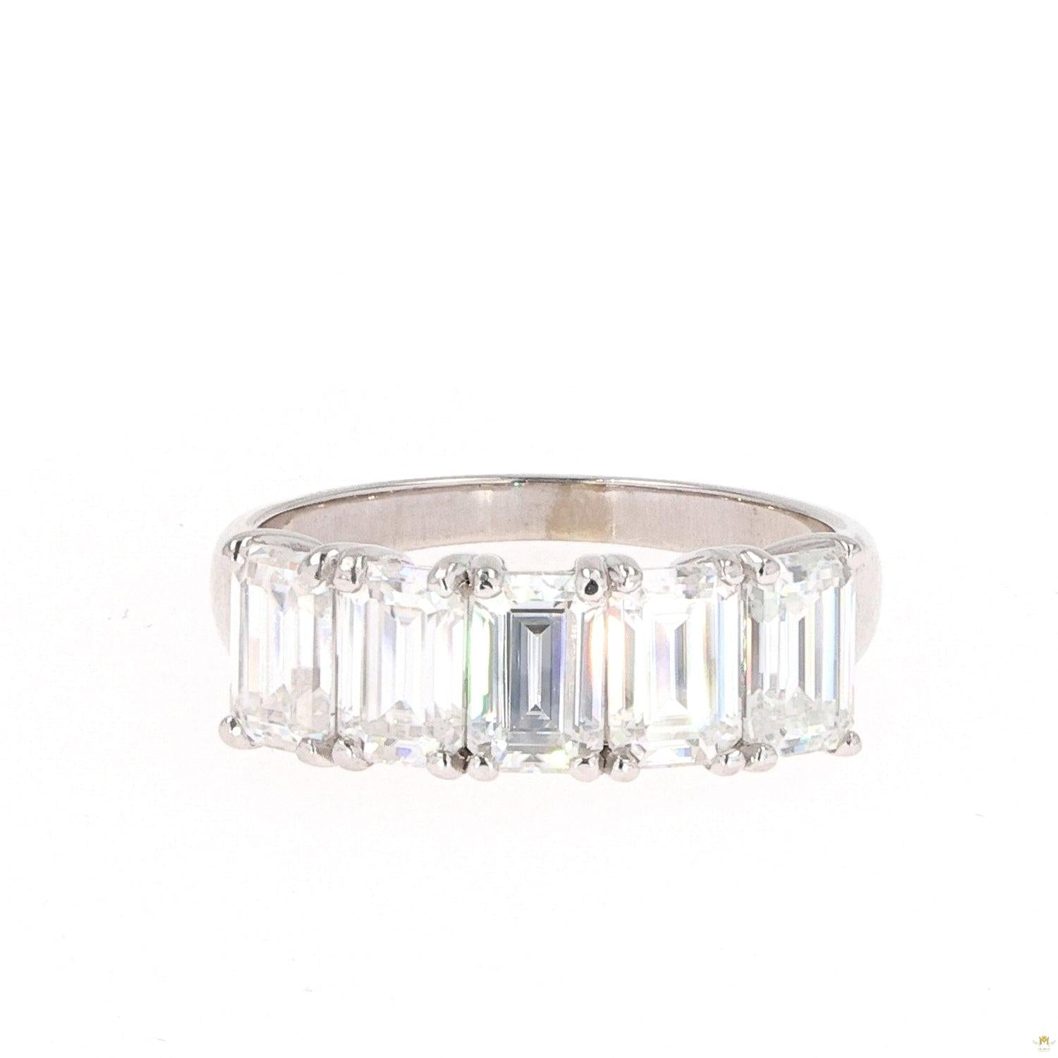 2.90 CTW   Emerald Near-Colorless Moissanite Five-Stone Wedding Band in 14K White Gold