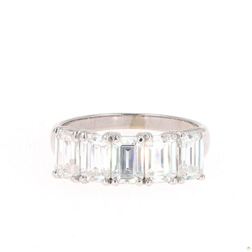 2.90 CTW   Emerald Near-Colorless Moissanite Five-Stone Wedding Band in 14K White Gold