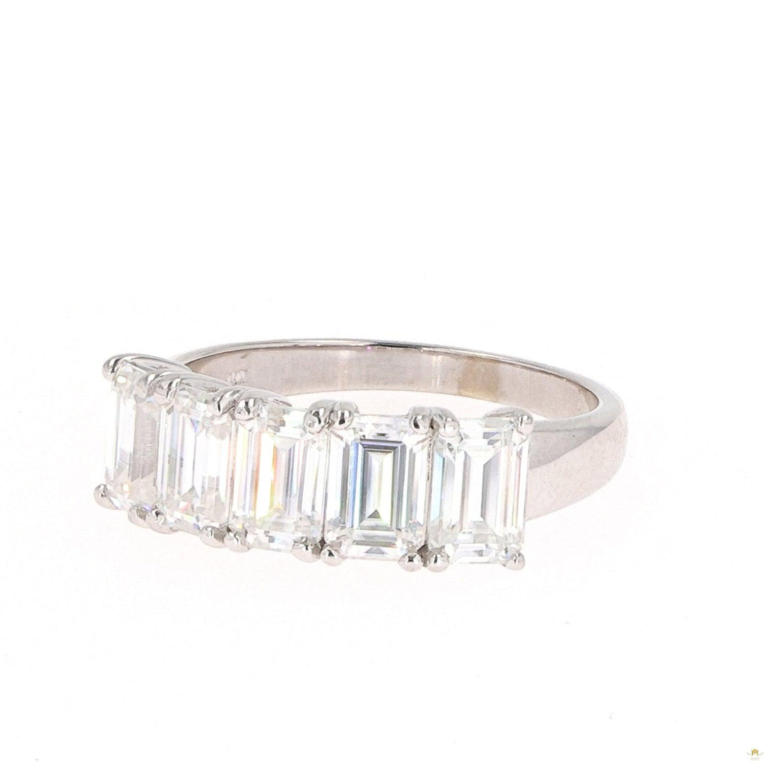 2.90 CTW   Emerald Near-Colorless Moissanite Five-Stone Wedding Band in 14K White Gold