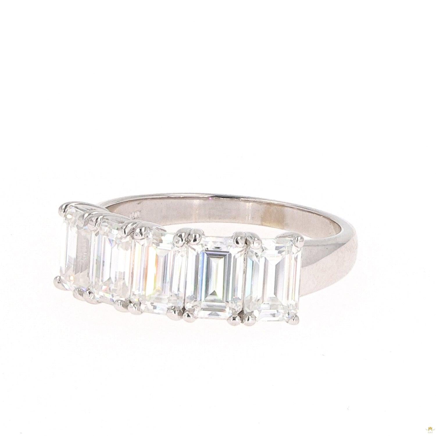 2.90 CTW   Emerald Near-Colorless Moissanite Five-Stone Wedding Band in 14K White Gold