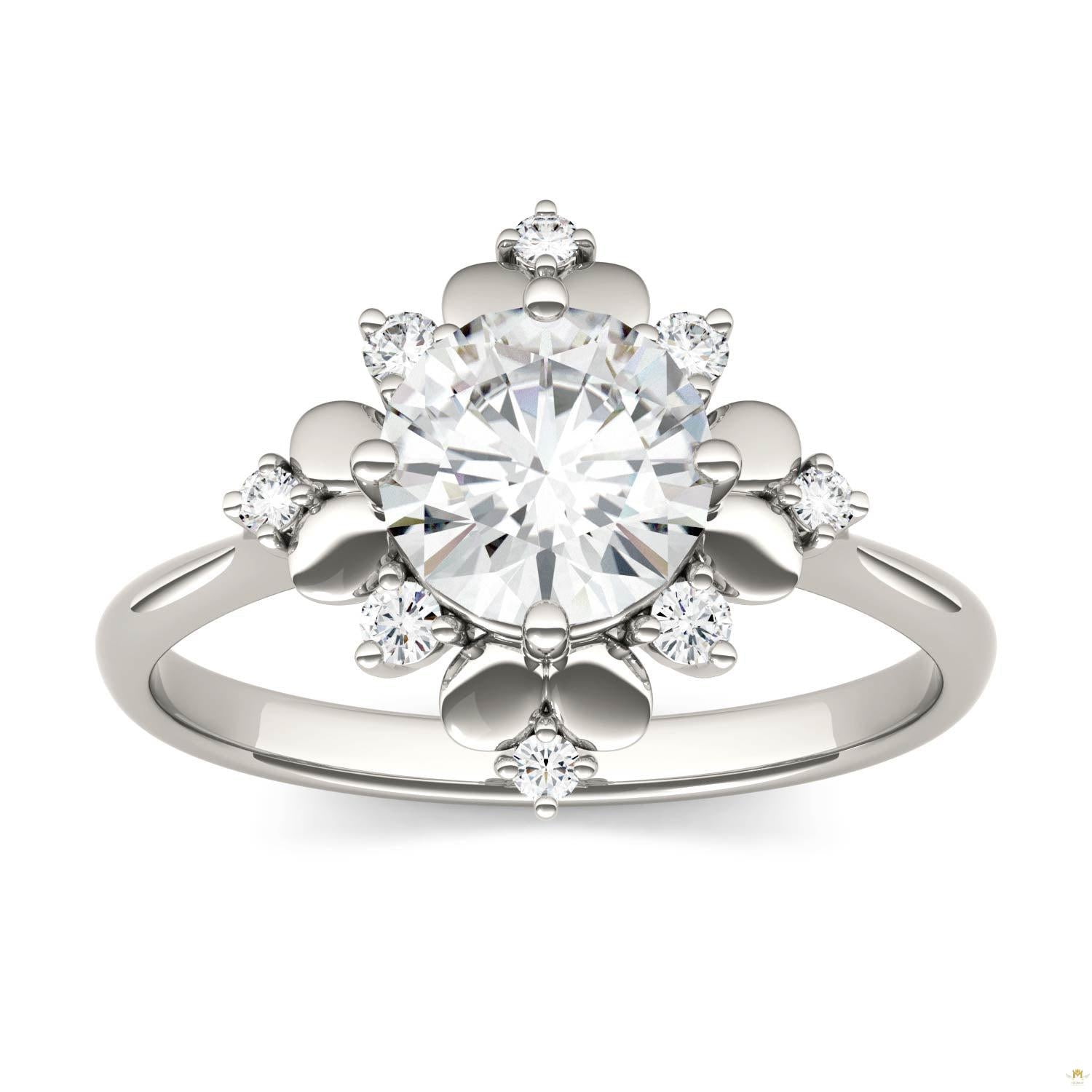 1.11 CTW   Round Moissanite Halo Ring in 14K White Gold