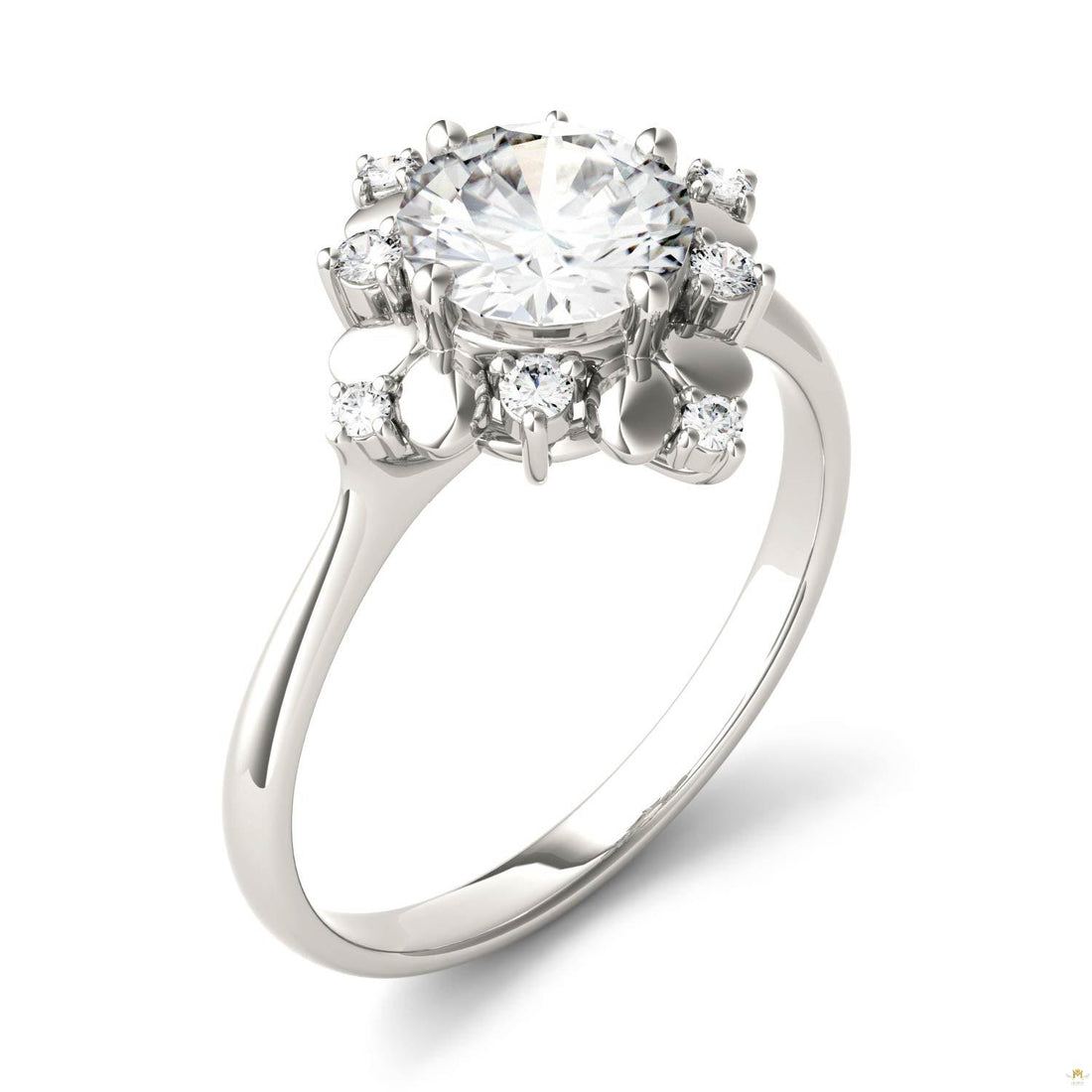 1.11 CTW   Round Moissanite Halo Ring in 14K White Gold
