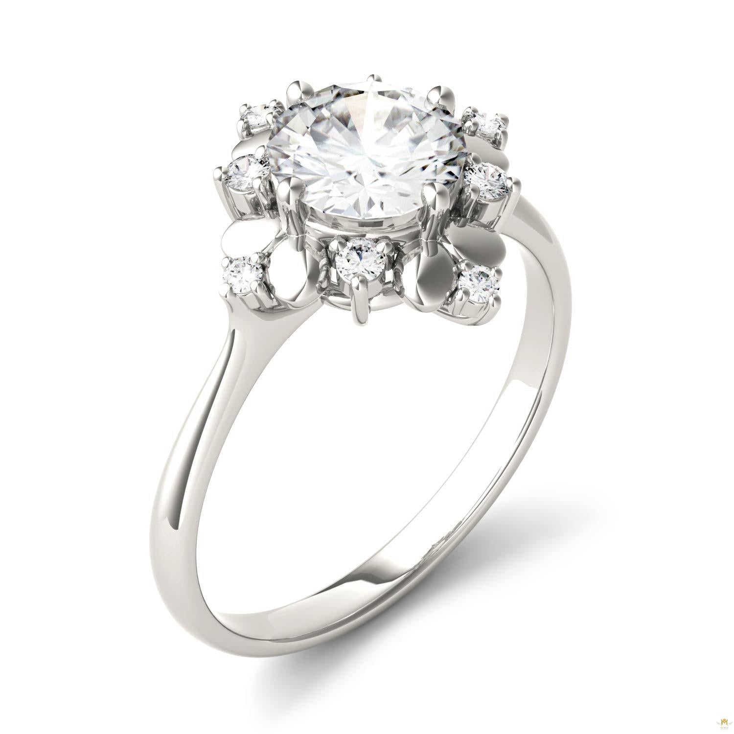 1.11 CTW   Round Moissanite Halo Ring in 14K White Gold
