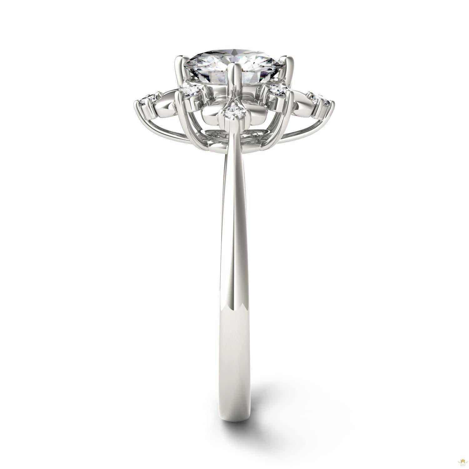 1.11 CTW   Round Moissanite Halo Ring in 14K White Gold