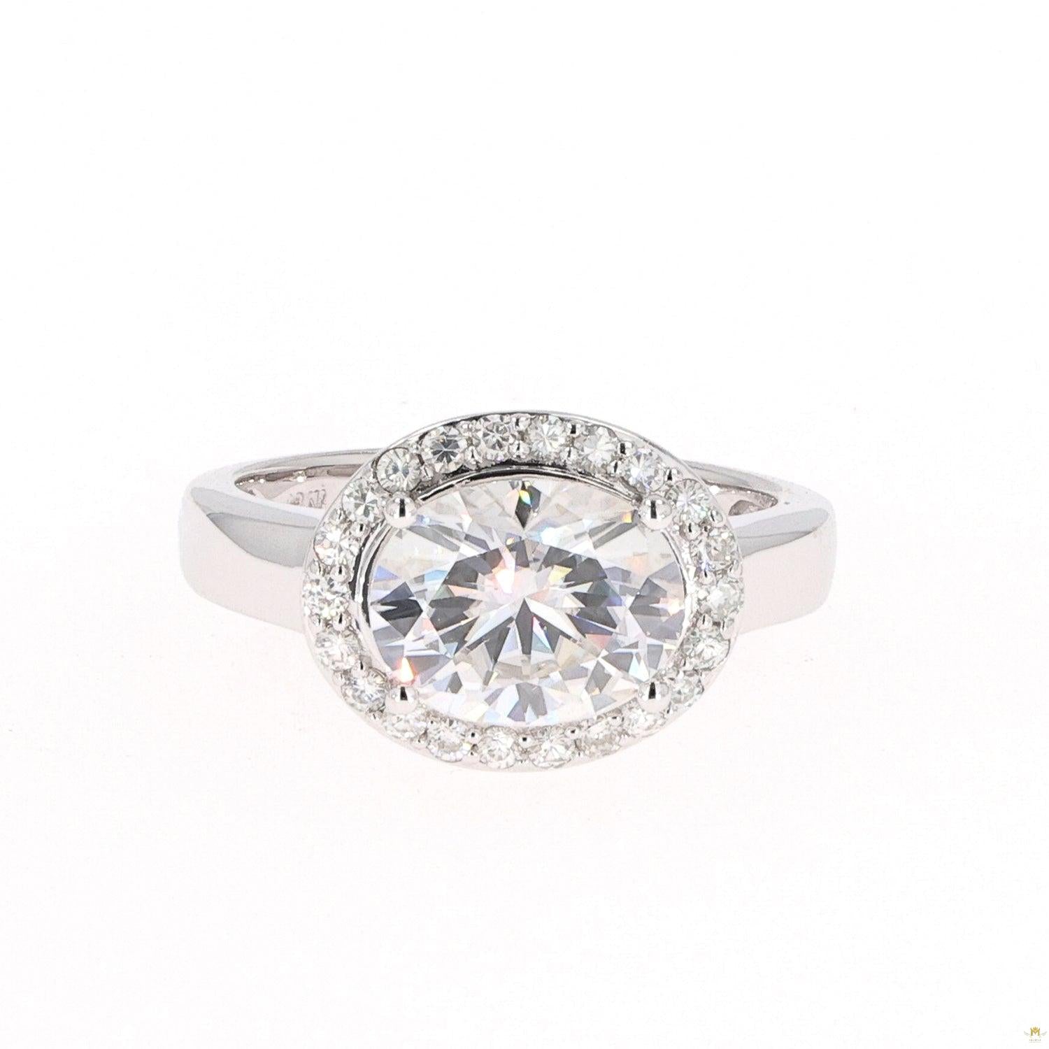 3.33 CTW   Oval Near-Colorless Moissanite East-West Halo Engagement Ring in 14K White Gold