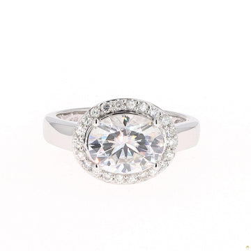 3.33 CTW   Oval Near-Colorless Moissanite East-West Halo Engagement Ring in 14K White Gold