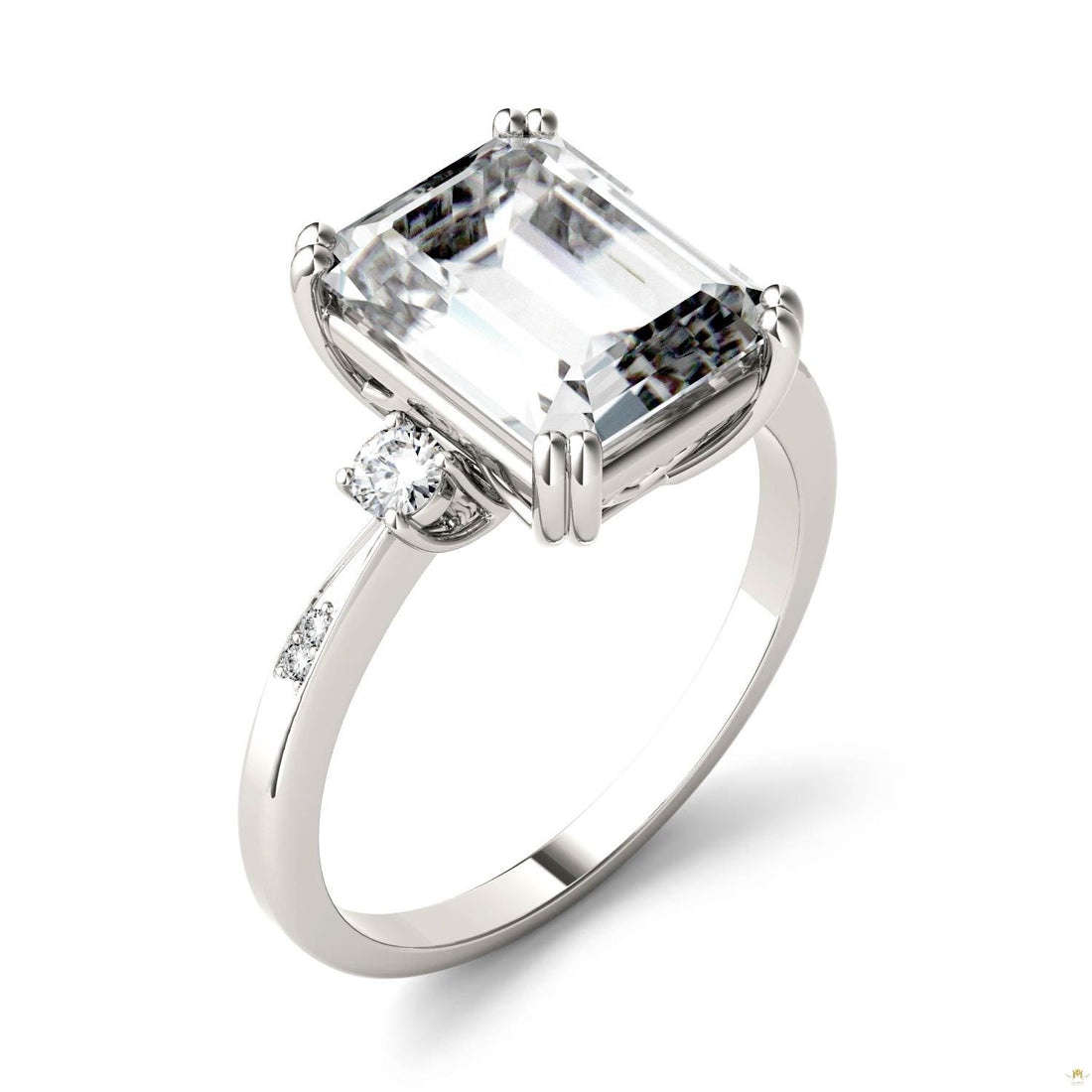 3.69 CTW   Emerald Moissanite Basket Ring in 14K White Gold