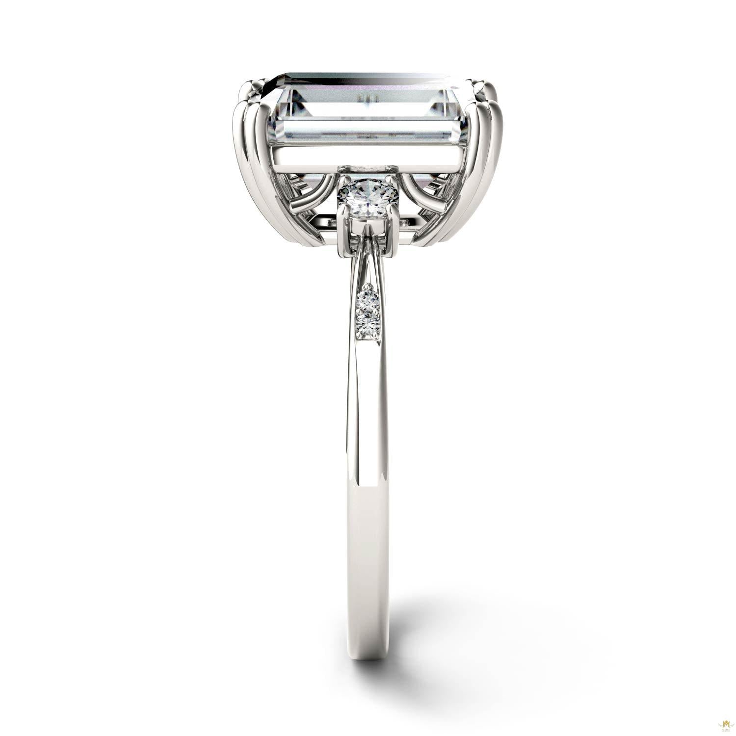 3.69 CTW   Emerald Moissanite Basket Ring in 14K White Gold