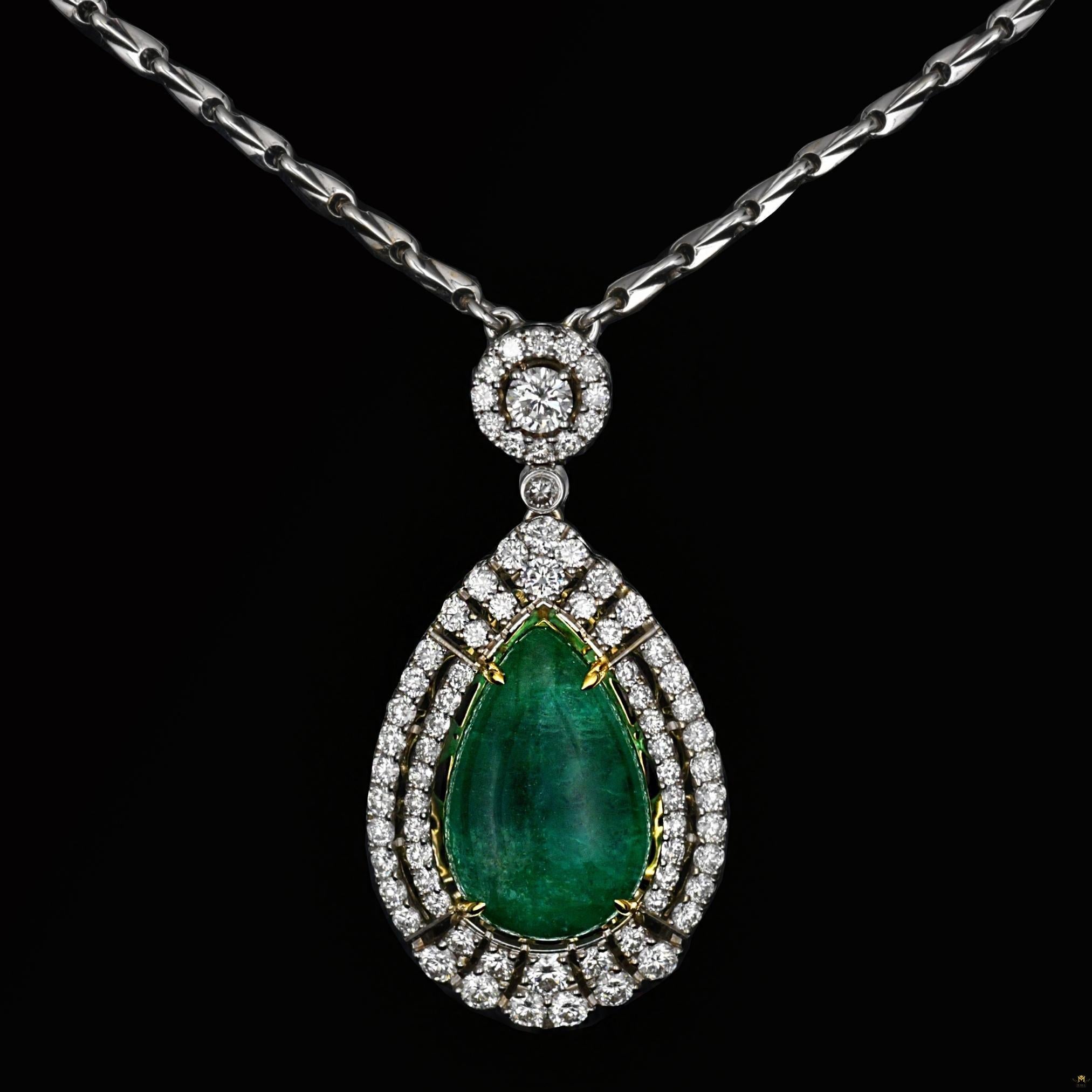 Green Tourmaline White Zarcone Silver 925 Pendant Pear Cut