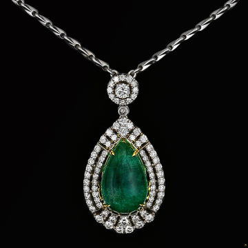 Green Tourmaline White Zarcone Silver 925 Pendant Pear Cut