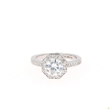 1.82 CTW   Round Near-Colorless Moissanite Halo Engagement Ring in 14K White Gold