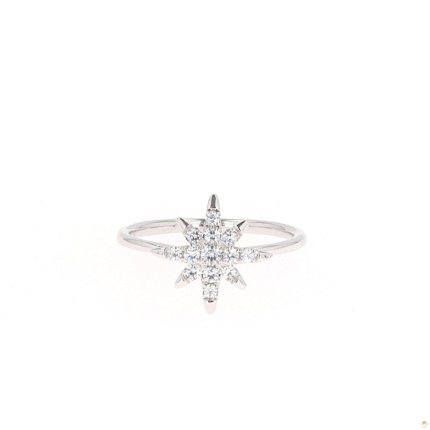0.22 CTW   Round Near-Colorless Moissanite Starburst Ring in 14K White Gold