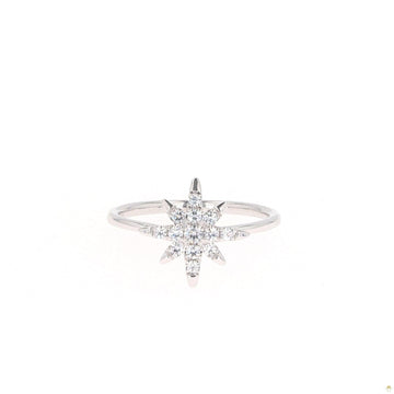 0.22 CTW   Round Near-Colorless Moissanite Starburst Ring in 14K White Gold