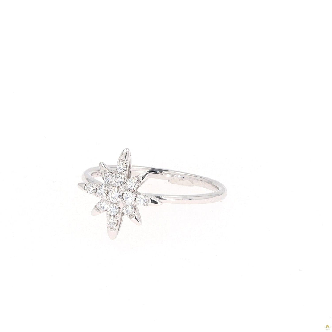 0.22 CTW   Round Near-Colorless Moissanite Starburst Ring in 14K White Gold