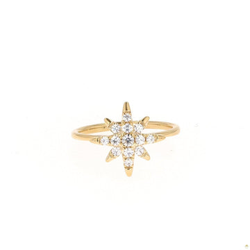 0.22 CTW   Round Near-Colorless Moissanite Starburst Ring in 14K Yellow Gold