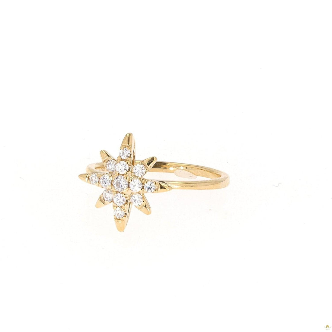 0.22 CTW   Round Near-Colorless Moissanite Starburst Ring in 14K Yellow Gold