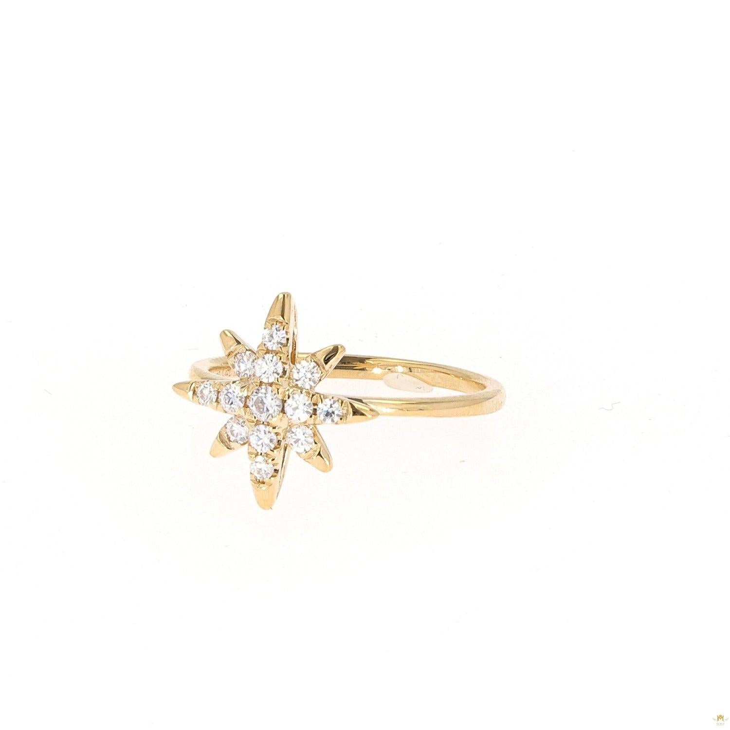 0.22 CTW   Round Near-Colorless Moissanite Starburst Ring in 14K Yellow Gold