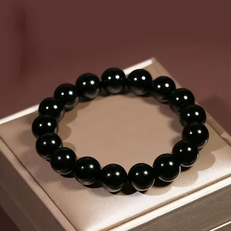 Elegant Obsidian Bead Bracelet – Natural Stone Jewelry with Smooth Polished Beads