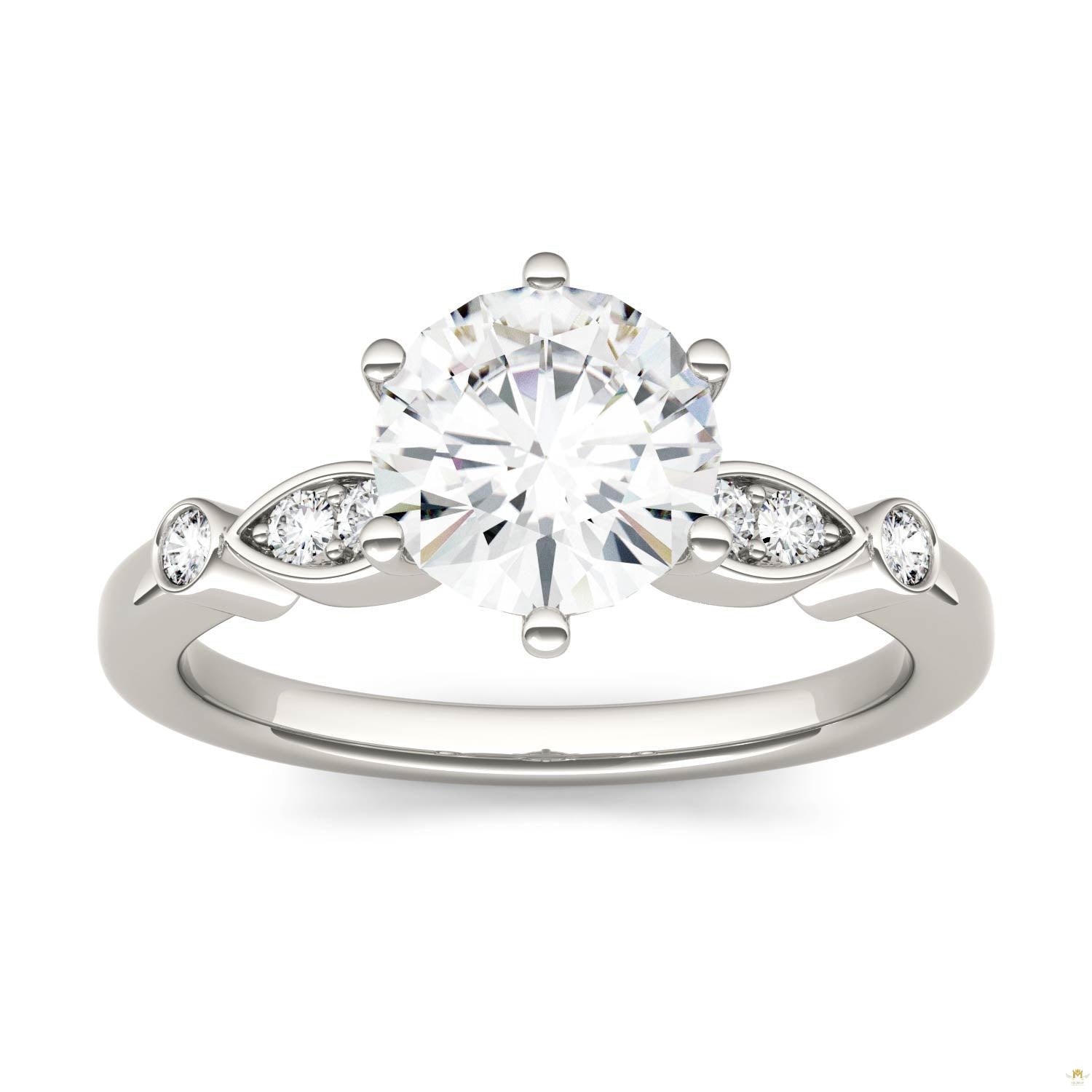 1.59 CTW   Round Moissanite Engagement Ring in 14K White Gold