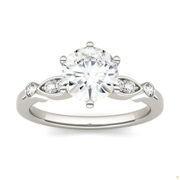 1.59 CTW   Round Moissanite Engagement Ring in 14K White Gold