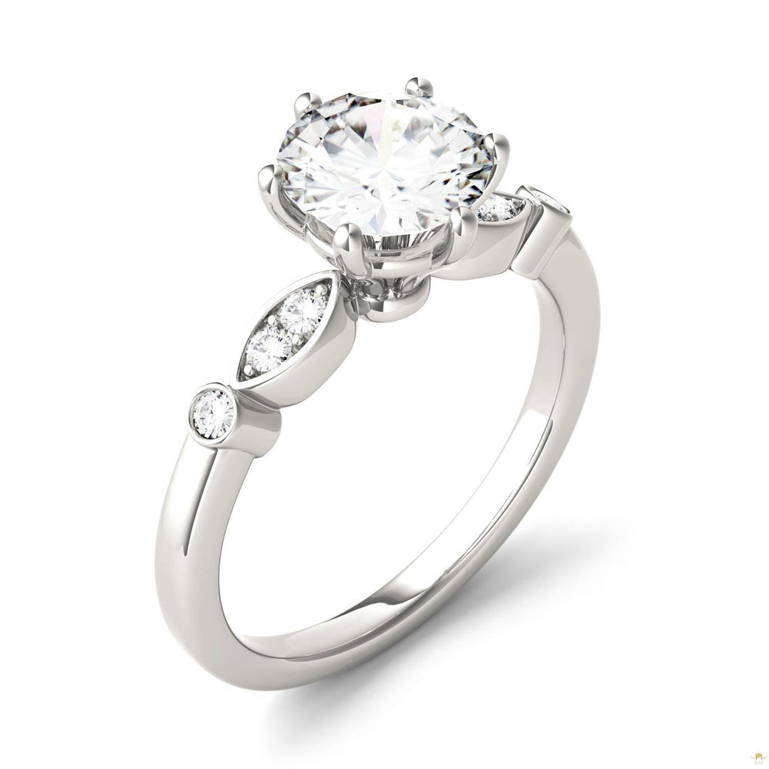 1.59 CTW   Round Moissanite Engagement Ring in 14K White Gold