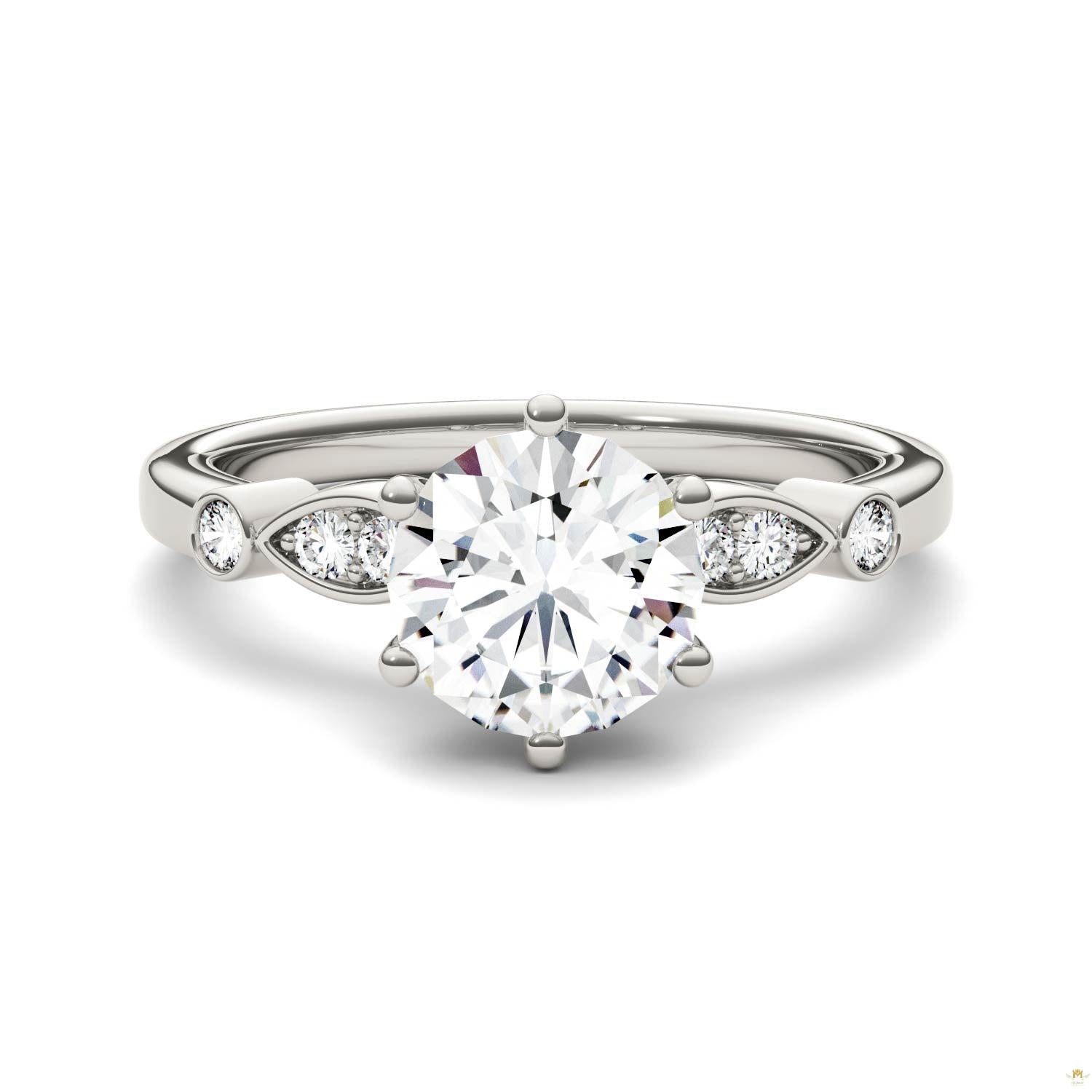 1.59 CTW   Round Moissanite Engagement Ring in 14K White Gold