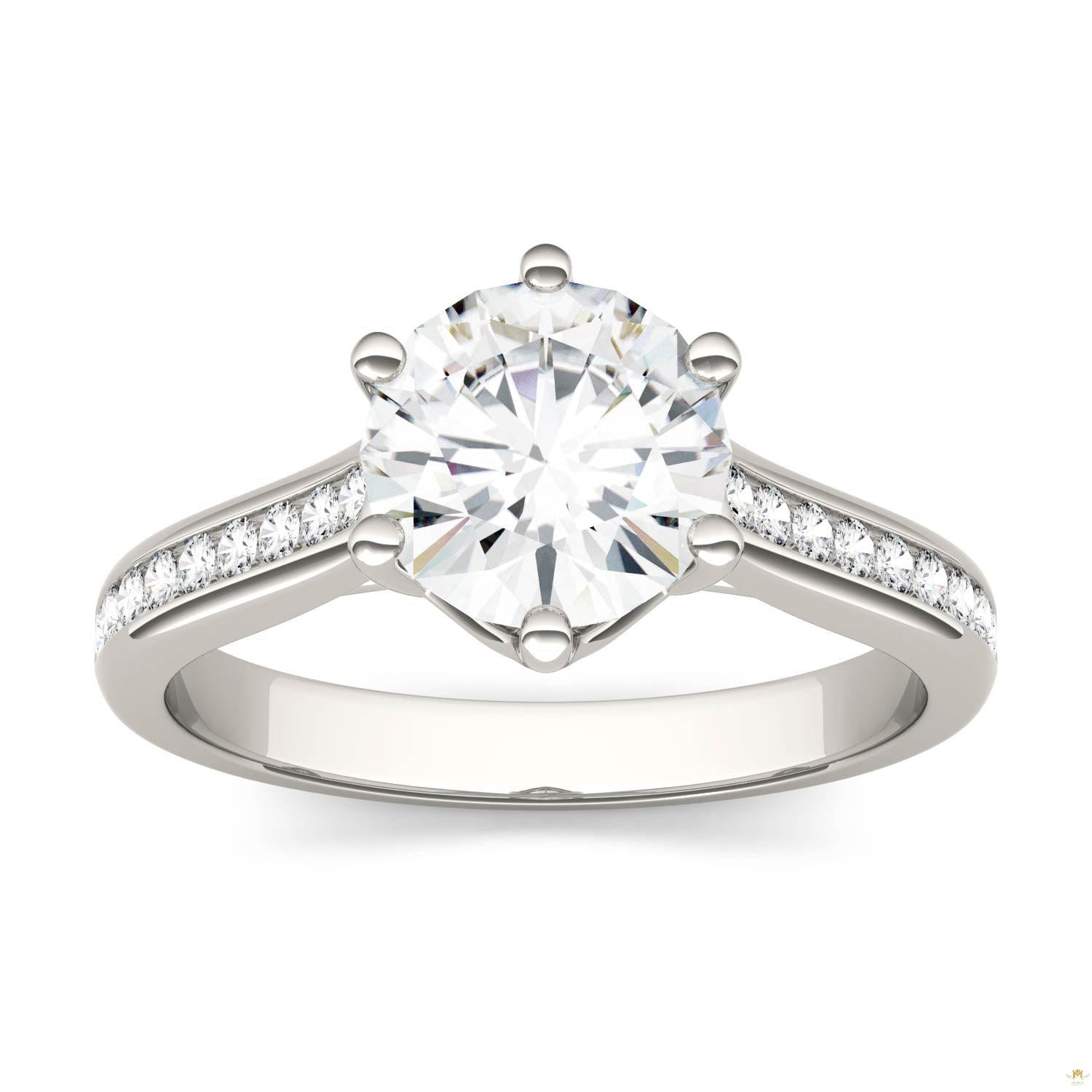 1.66 CTW   Round Moissanite Engagement Ring in 14K White Gold