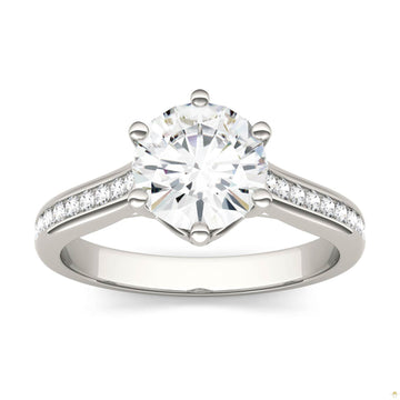 1.66 CTW   Round Moissanite Engagement Ring in 14K White Gold
