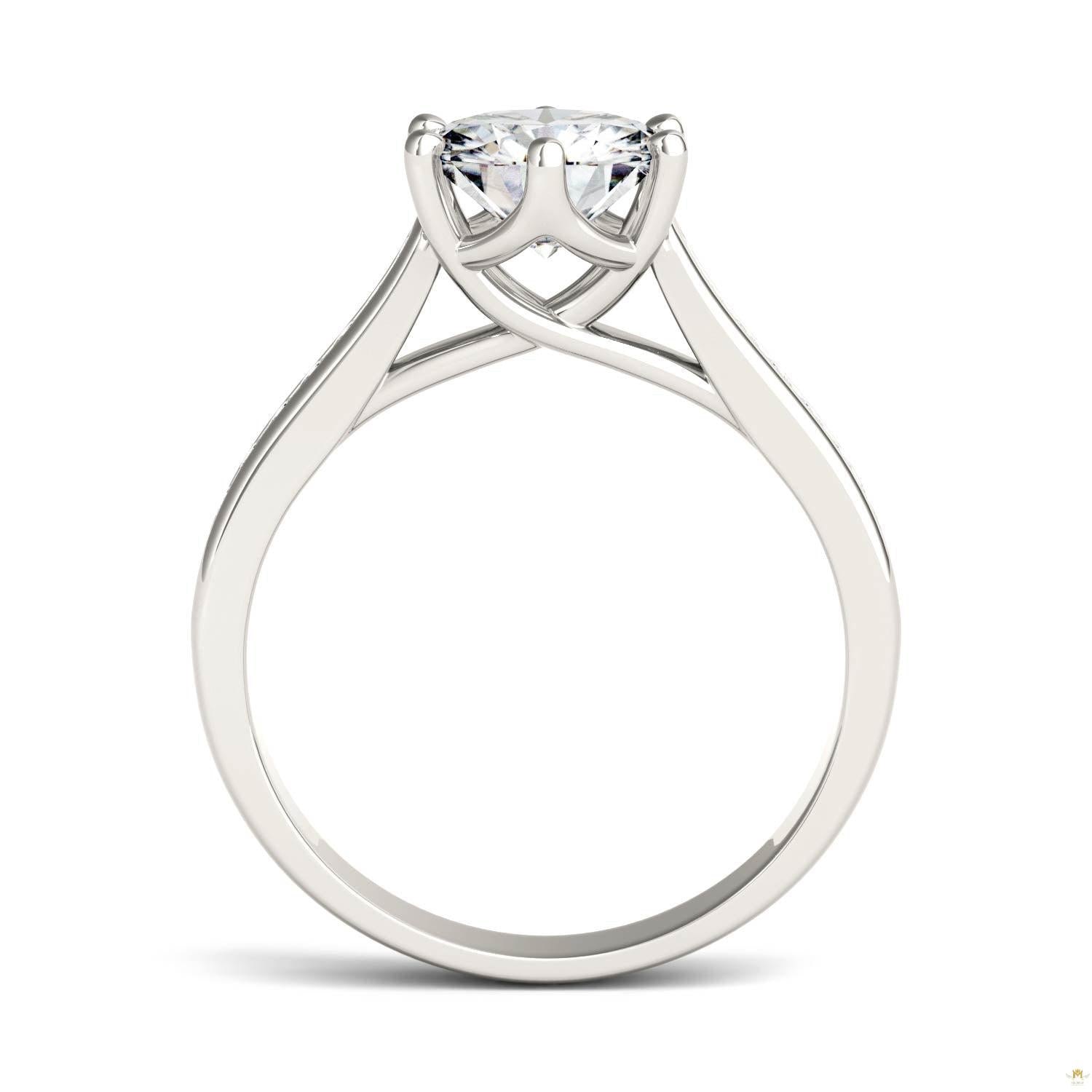 1.66 CTW   Round Moissanite Engagement Ring in 14K White Gold