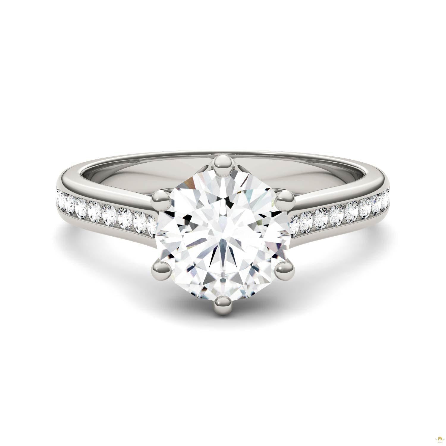 1.66 CTW   Round Moissanite Engagement Ring in 14K White Gold