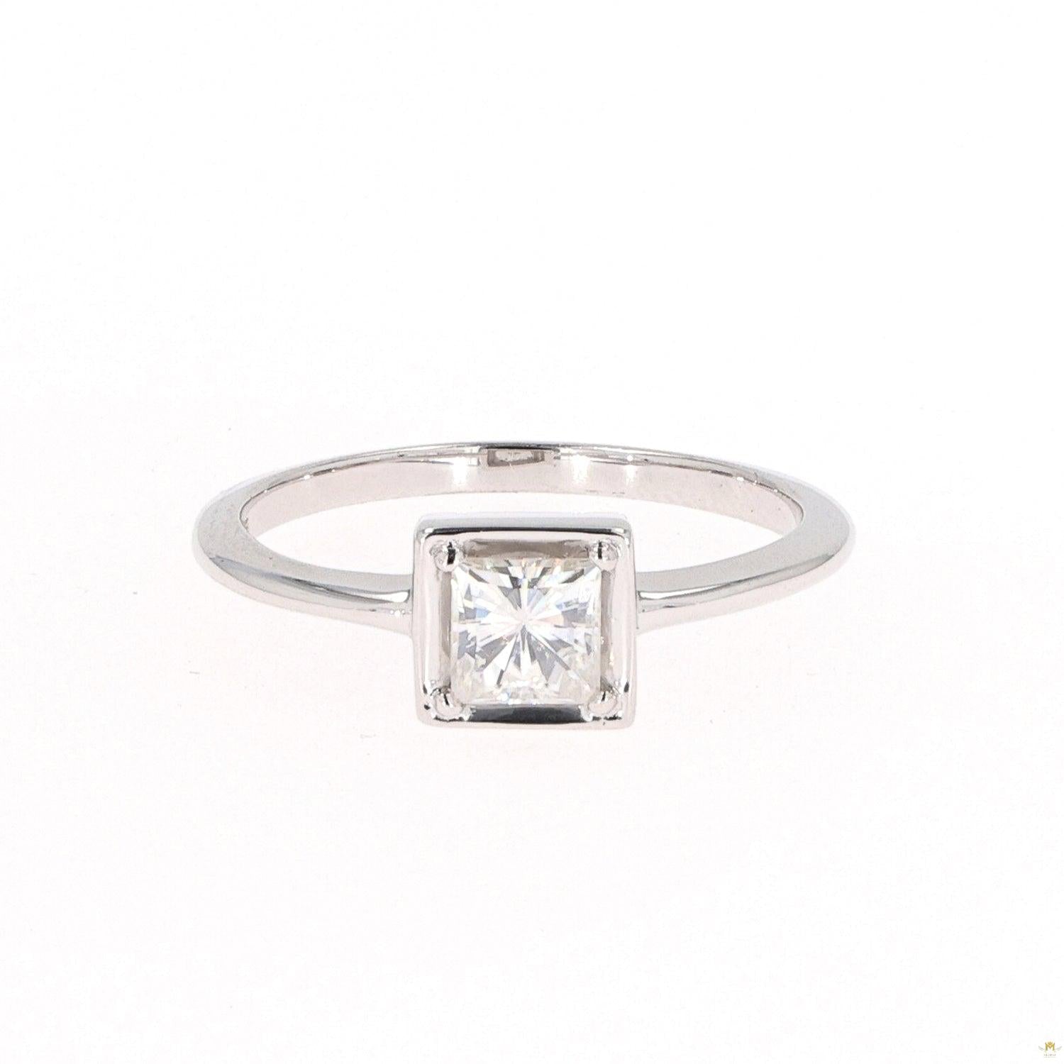 0.60 CTW   Square Moissanite Solitaire Fashion Ring in Sterling Silver