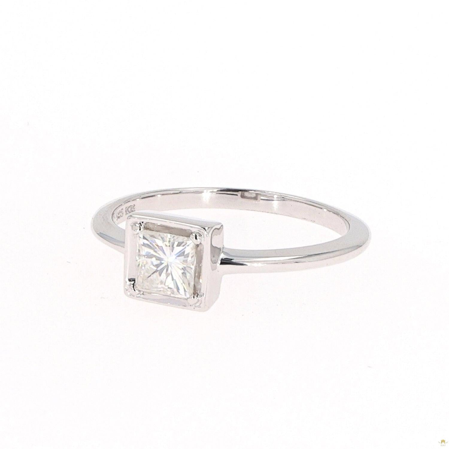 0.60 CTW   Square Moissanite Solitaire Fashion Ring in Sterling Silver