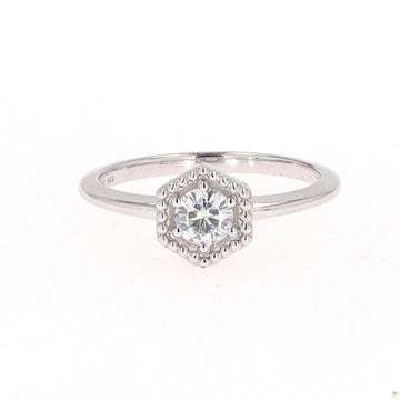 0.33 CTW   Round Moissanite Hexagon Milgrain Halo Ring in Sterling Silver