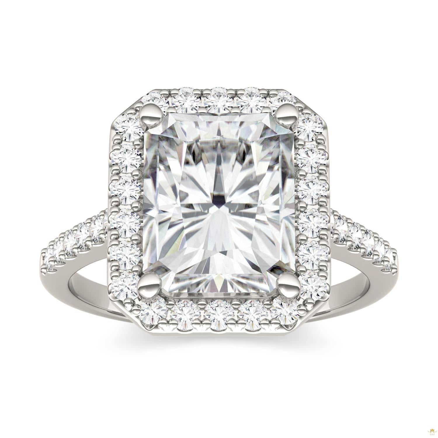 4.41 CTW   Radiant Moissanite Halo Ring in 14K White Gold