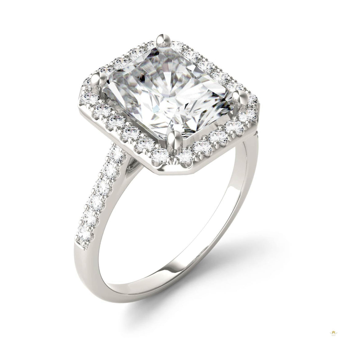 4.41 CTW   Radiant Moissanite Halo Ring in 14K White Gold