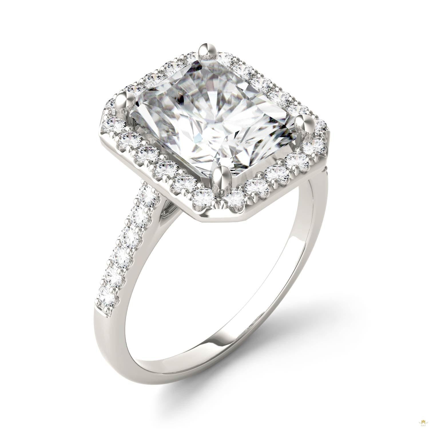 4.41 CTW   Radiant Moissanite Halo Ring in 14K White Gold