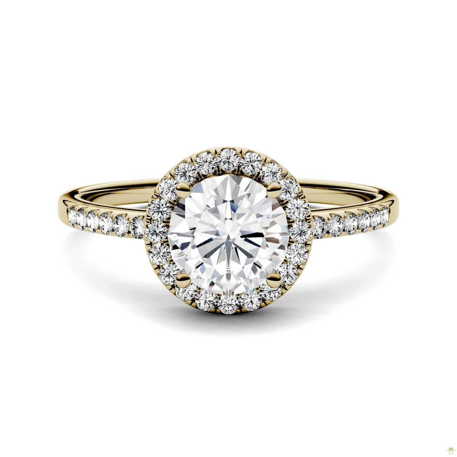 1.30 CTW   Round Moissanite Halo Ring in 14K Yellow Gold