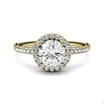 1.30 CTW   Round Moissanite Halo Ring in 14K Yellow Gold