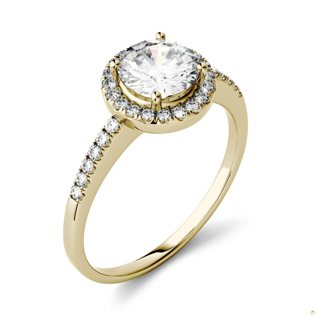 1.30 CTW   Round Moissanite Halo Ring in 14K Yellow Gold