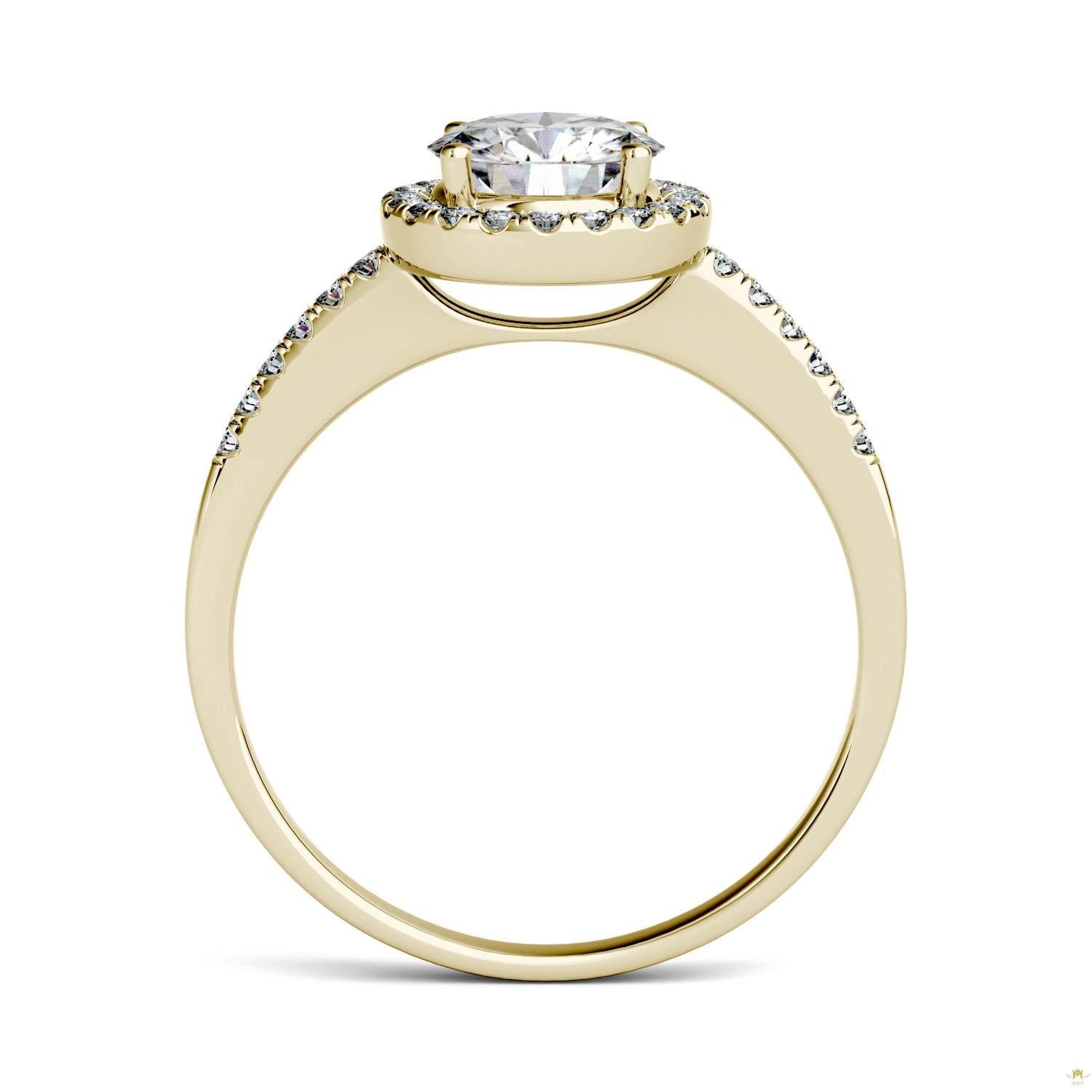 1.30 CTW   Round Moissanite Halo Ring in 14K Yellow Gold