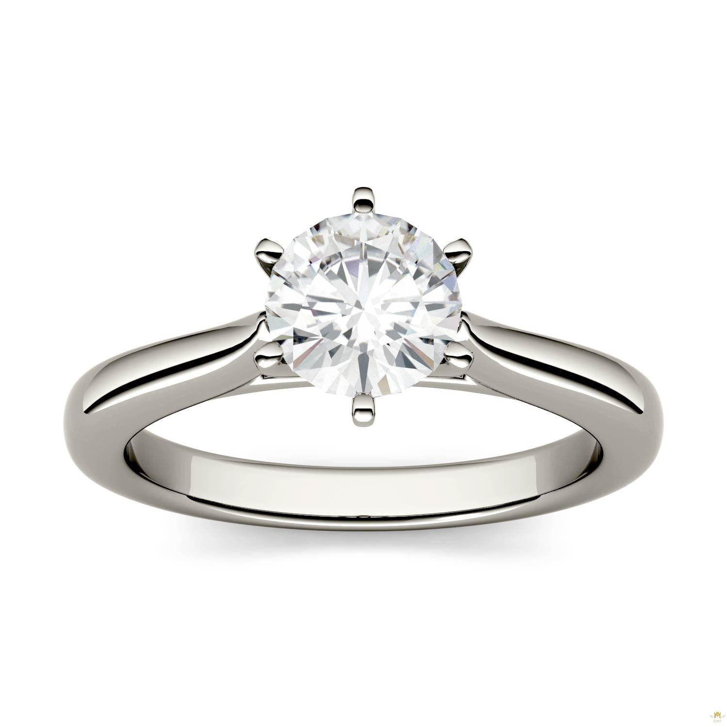 1.00 CTW   Round Moissanite Engagement Ring in 14K White Gold