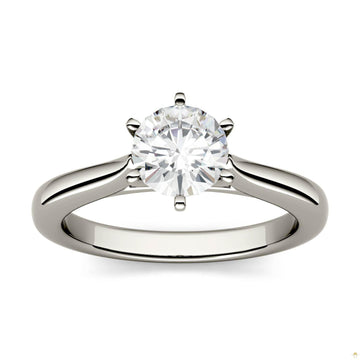 1.00 CTW   Round Moissanite Engagement Ring in 14K White Gold