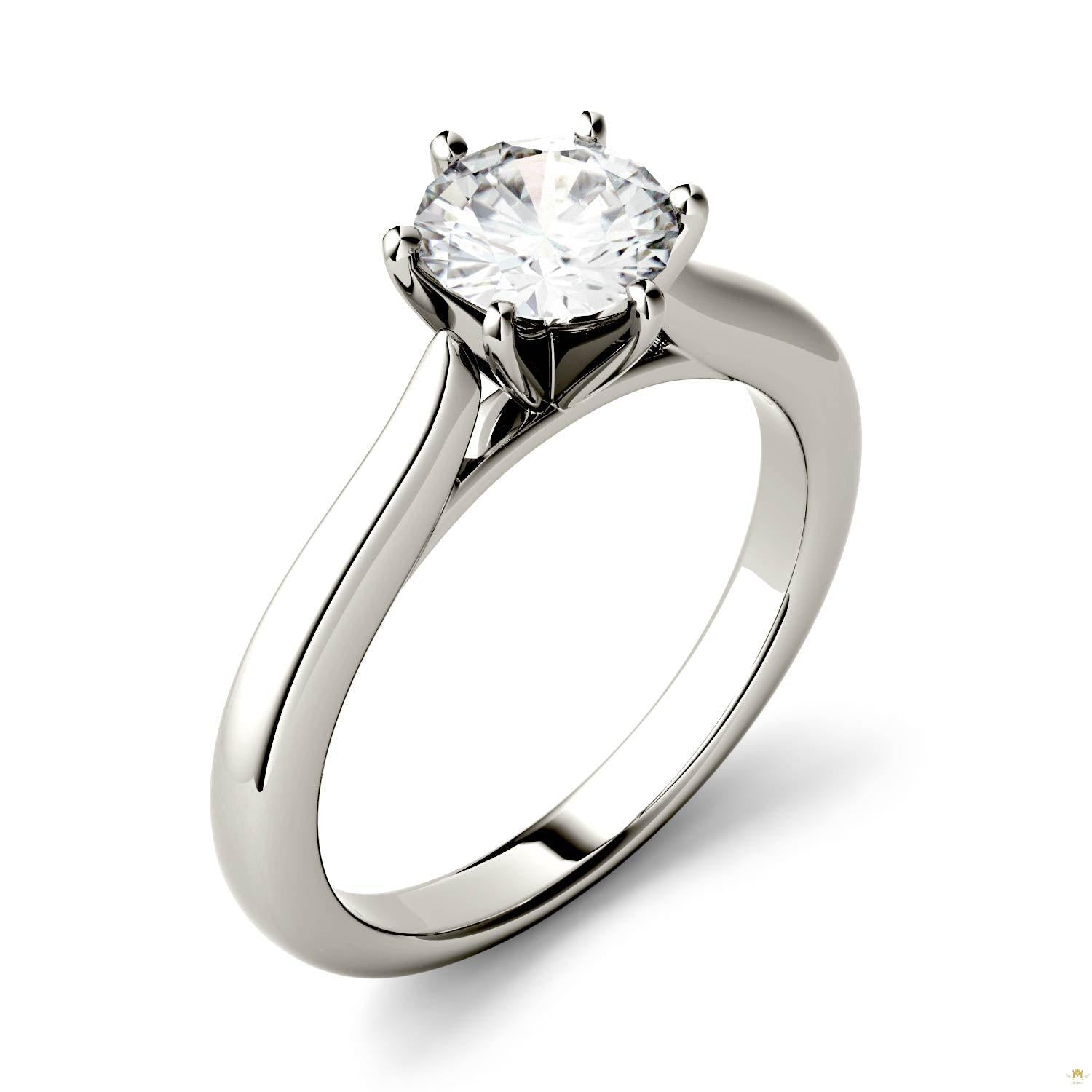1.00 CTW   Round Moissanite Engagement Ring in 14K White Gold