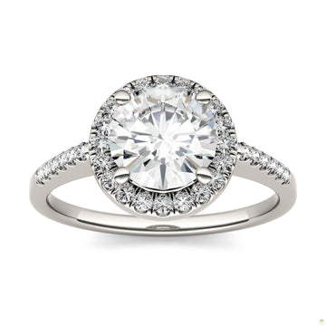 1.82 CTW   Round Moissanite Halo Ring in 14K White Gold