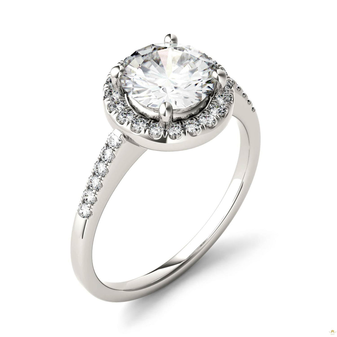 1.82 CTW   Round Moissanite Halo Ring in 14K White Gold