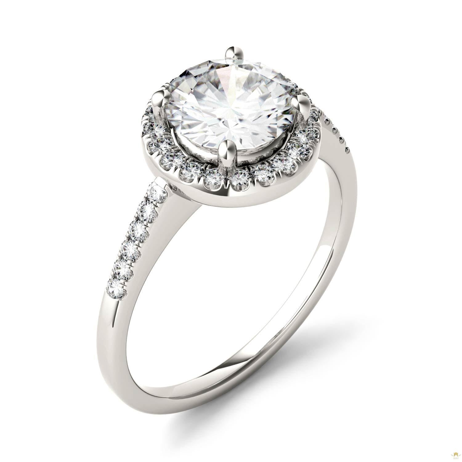 1.82 CTW   Round Moissanite Halo Ring in 14K White Gold