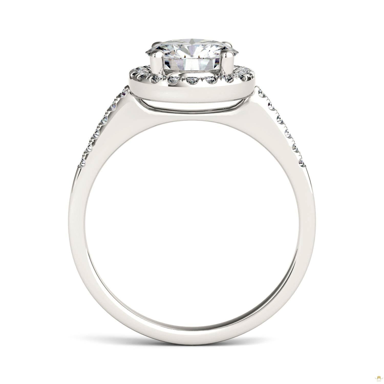1.82 CTW   Round Moissanite Halo Ring in 14K White Gold